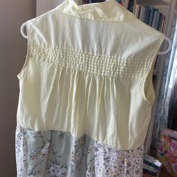 Handmade yellow and green patchwork Cottagecore cotton dress - Picture 8 of 12